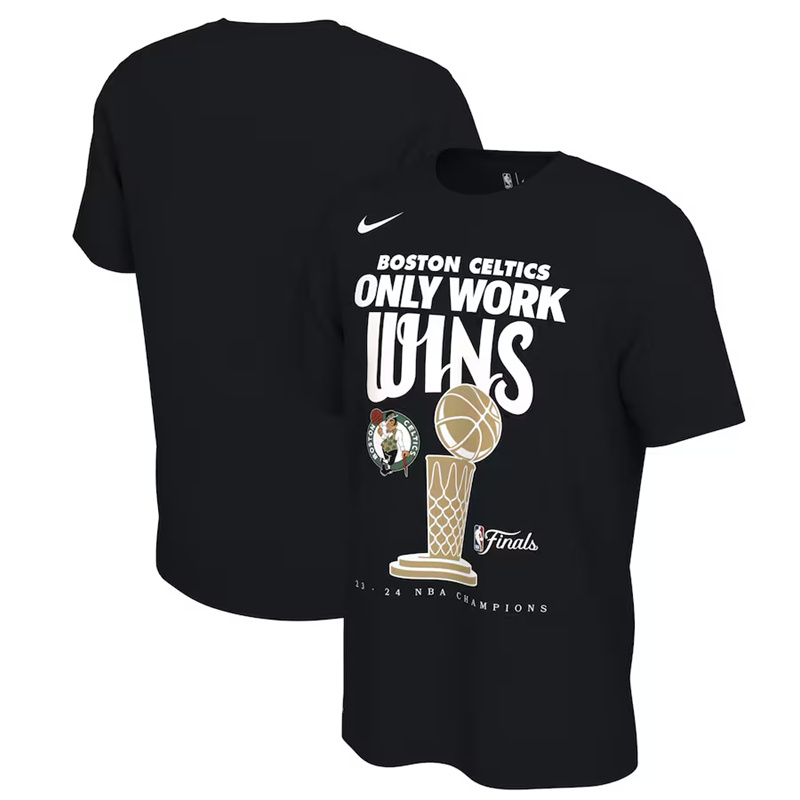 Men's Boston Celtics Black 2024 Finals Champions Celebration Trophy T-Shirt